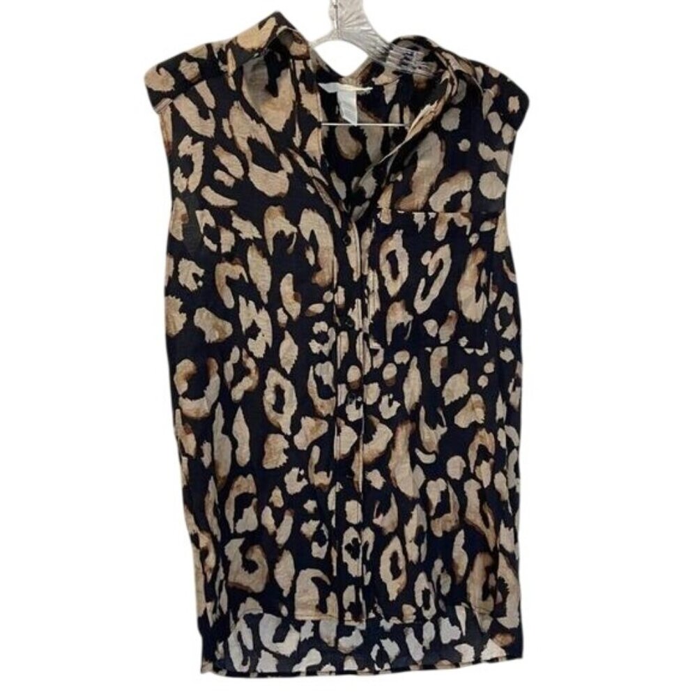 H&M XS Leopard Print Sleeveless Button-Up Blouse‎